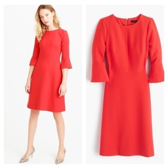 J Crew Red Orange Bell Sleeve Dress size 4 - Picture 10 of 10